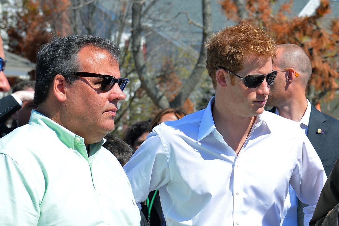 Prince Harry with Governor of New Jersey Chris Christie meets local residents during his visit to Mantoloking
